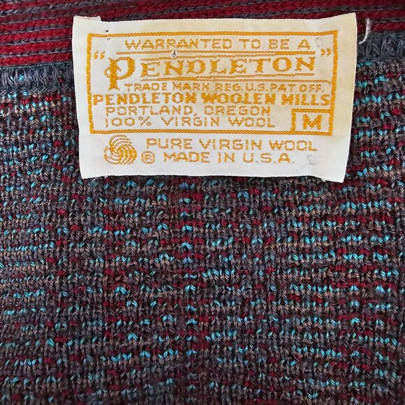 Pendleton Vintage Knit Virgin Wool Plaid Retro Button Up Cardigan Sweater - Picture 2 of 6